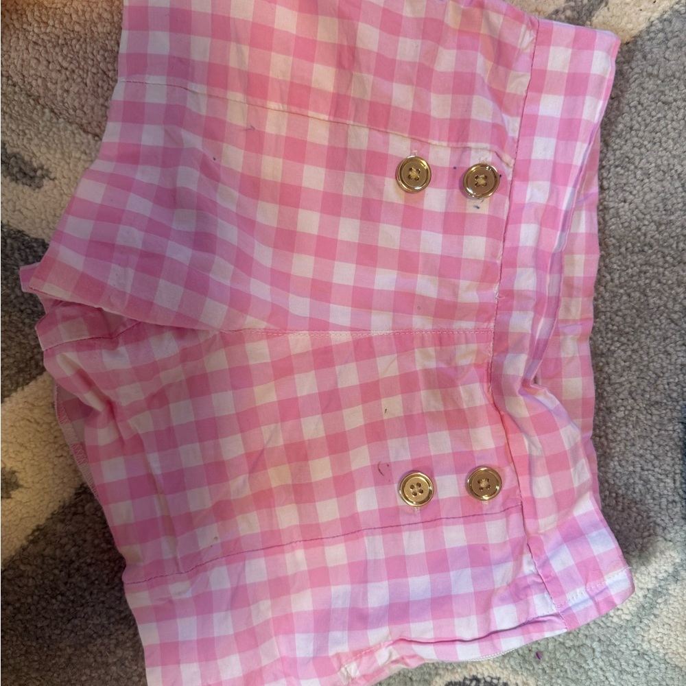 Janie and Jack Pink and White Gingham Shorts with Gold Buttons